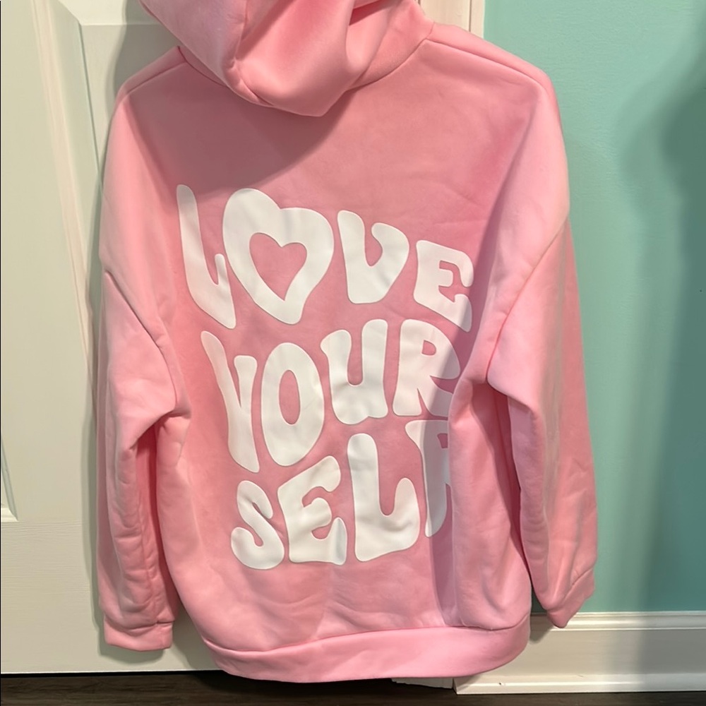 Pink Hoodie with Love Yourself Design